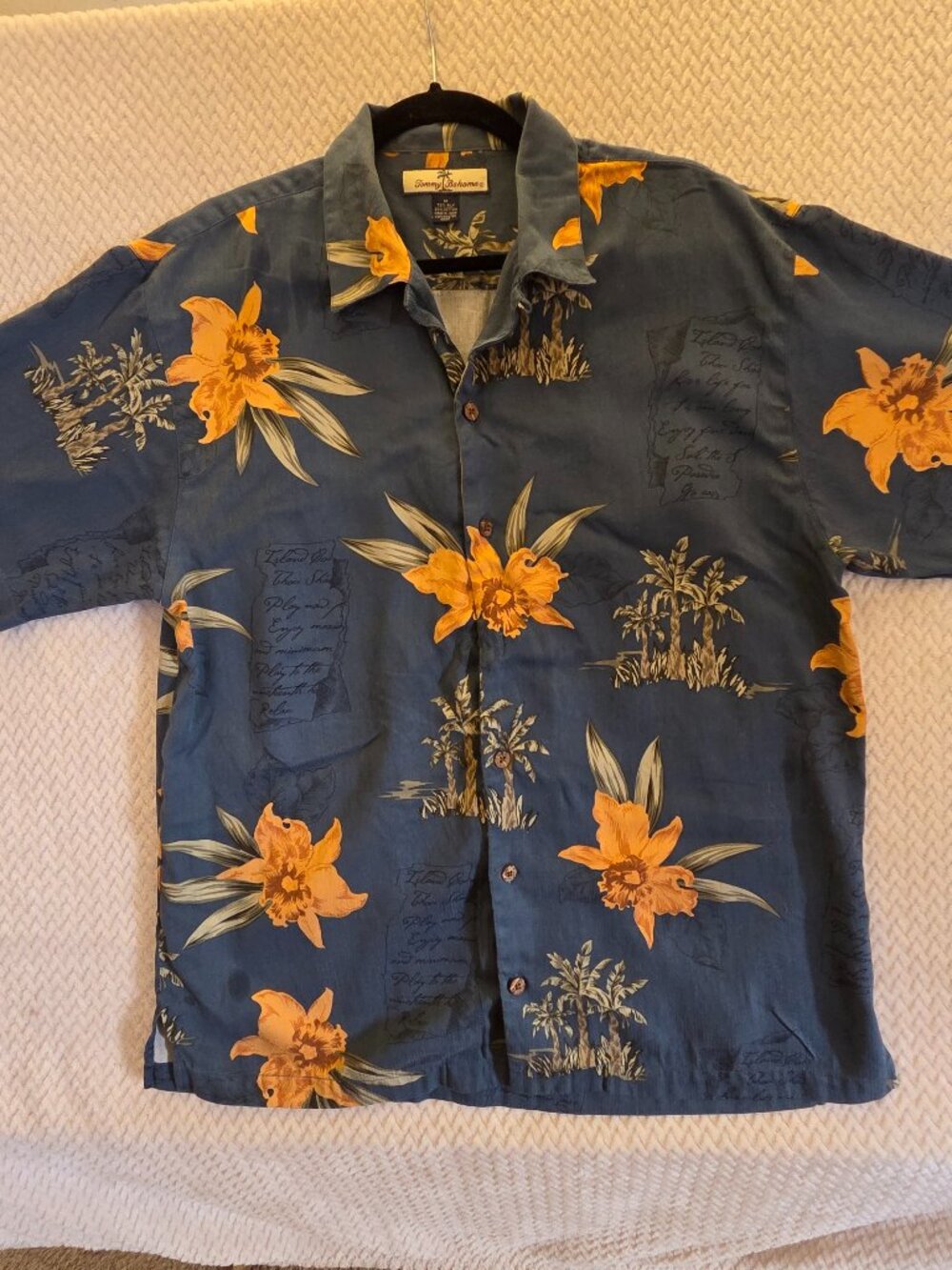 Mens SZ M Tommy Bahama Blue Hawaiian Camp Shirt 70% Silk Cruise Vacation